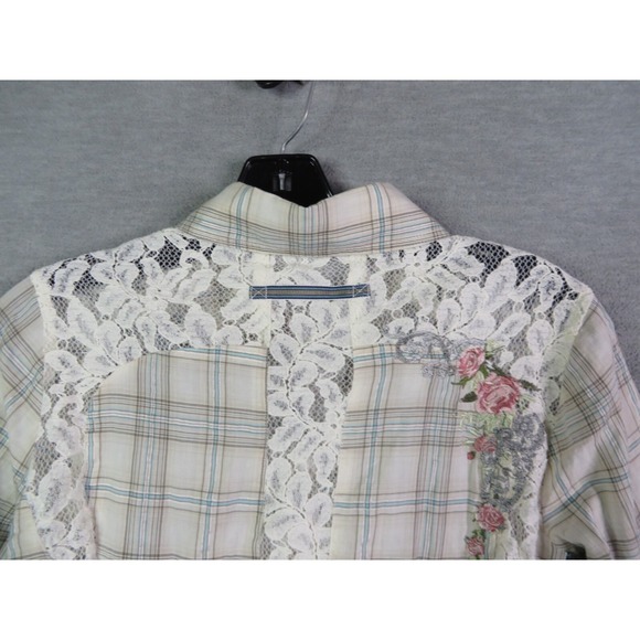 Johnny Was Shirt  XS Plaid Lace Floral‎ Trim Chic Cottage Core Boho Embroidered - Picture 14 of 16